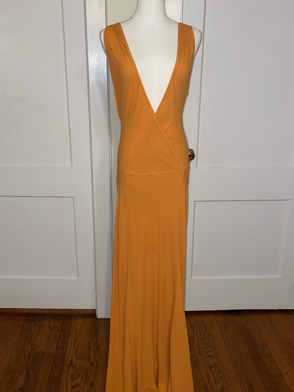 Ghost London Burnt Orange Backless Bias Gown – Deep V & Tie Back